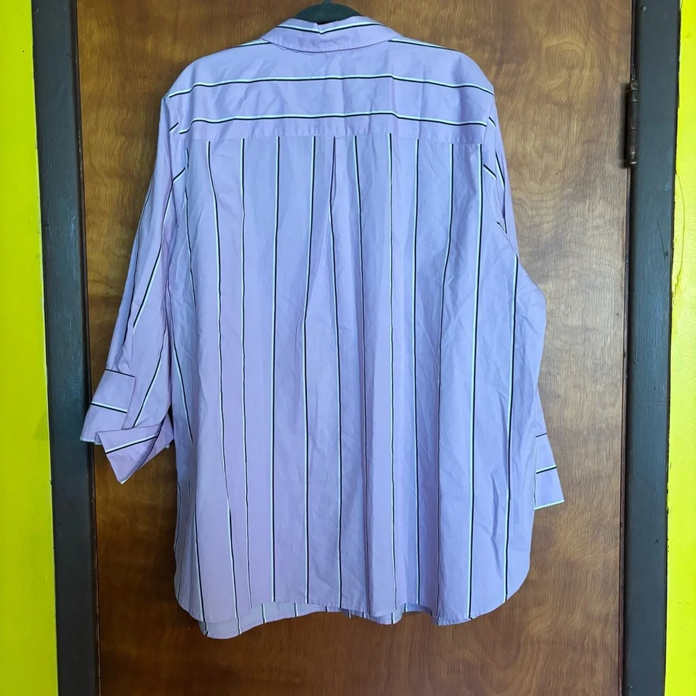 NEW Talbots Women’s Boyfriend Striped Shirt 3X Purple And White Button Down - Picture 7 of 7